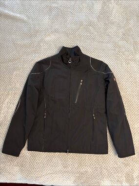 Swiss Wellensteyn Men's Black Windbreaker Jacket with Reflective Piping Sz M